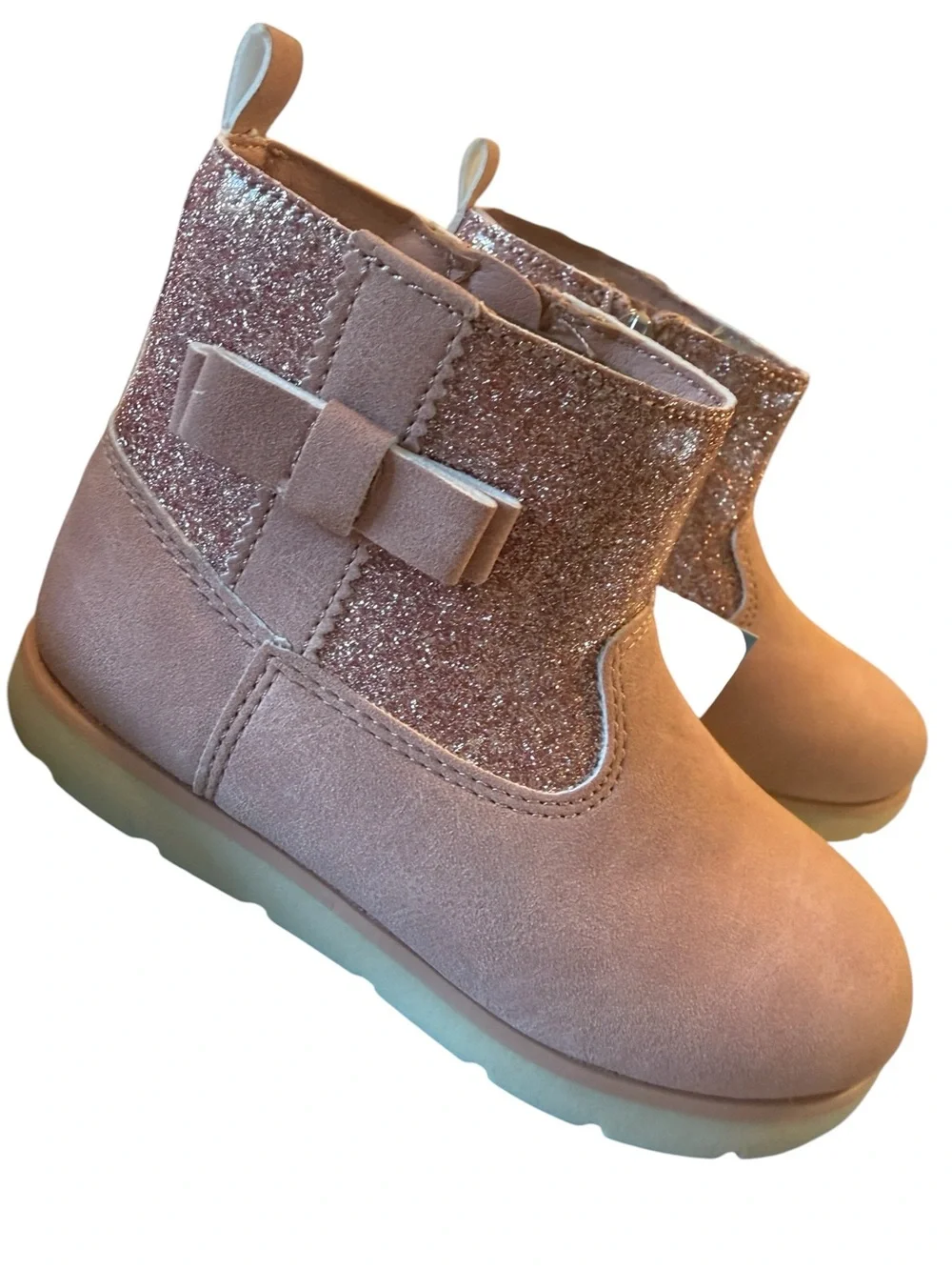 Munchkin by Stride Rite Avalon Blush Glitter Toddler Ankle Boots Pink Bow